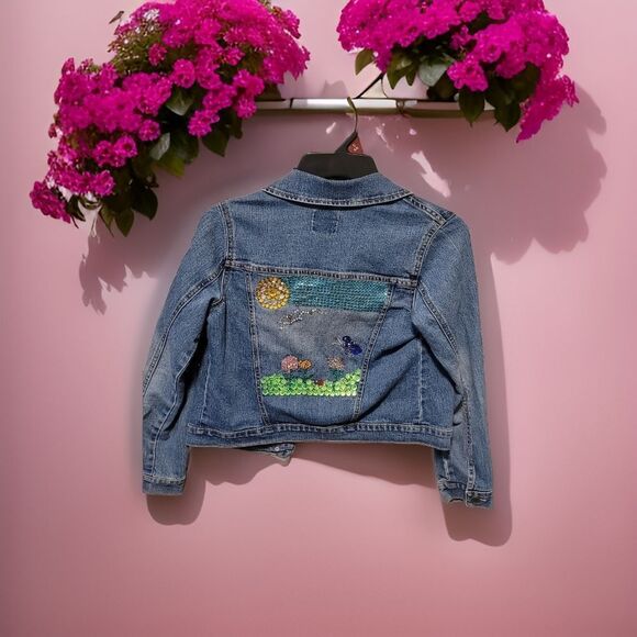 🛒GIRLS BLUE JEAN JACKET UPCYCLED - Picture 1 of 4